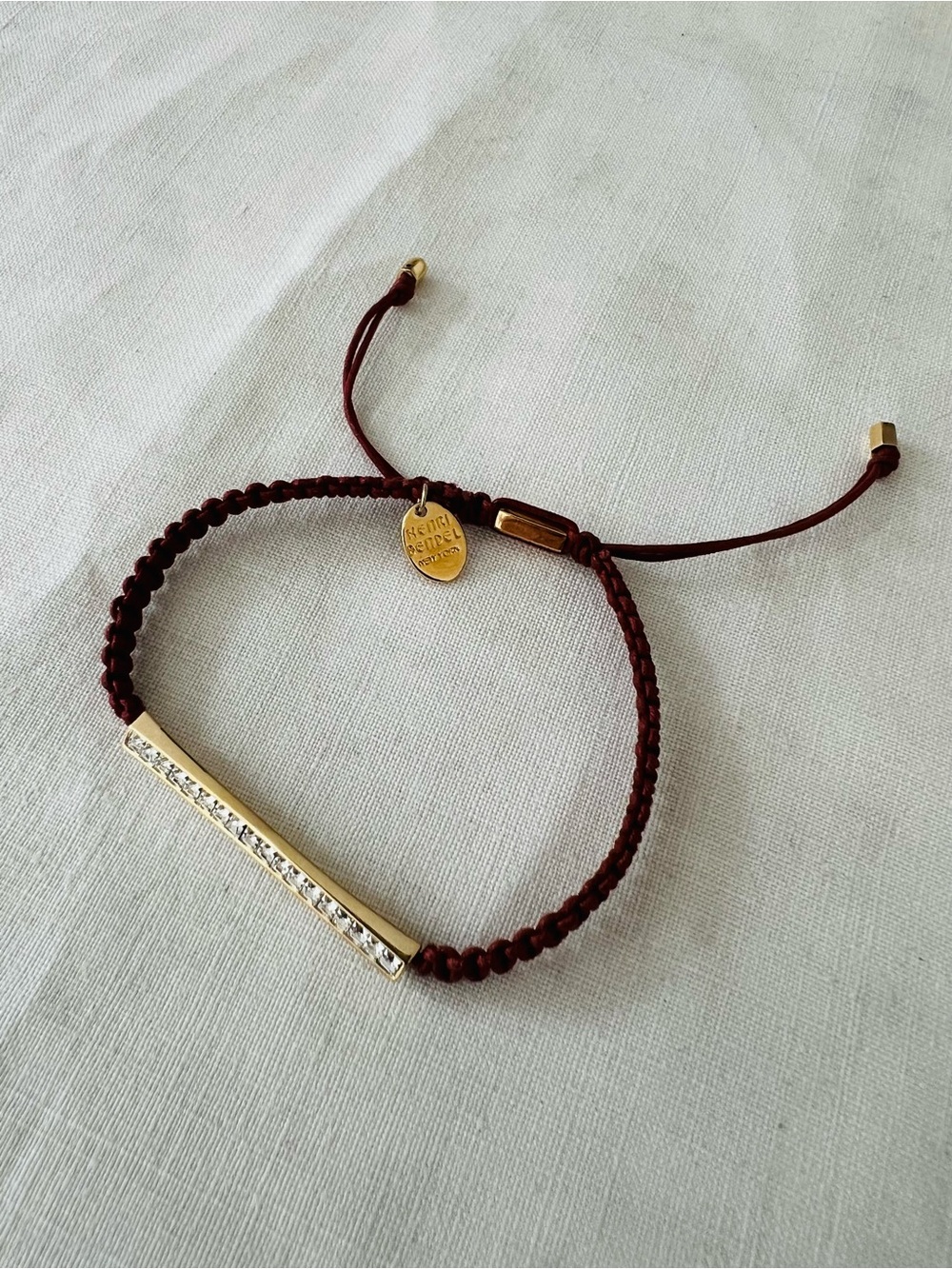 henri bendel Brown Braided Adjustable Cord Bracelet with Gold & Crystal Accents